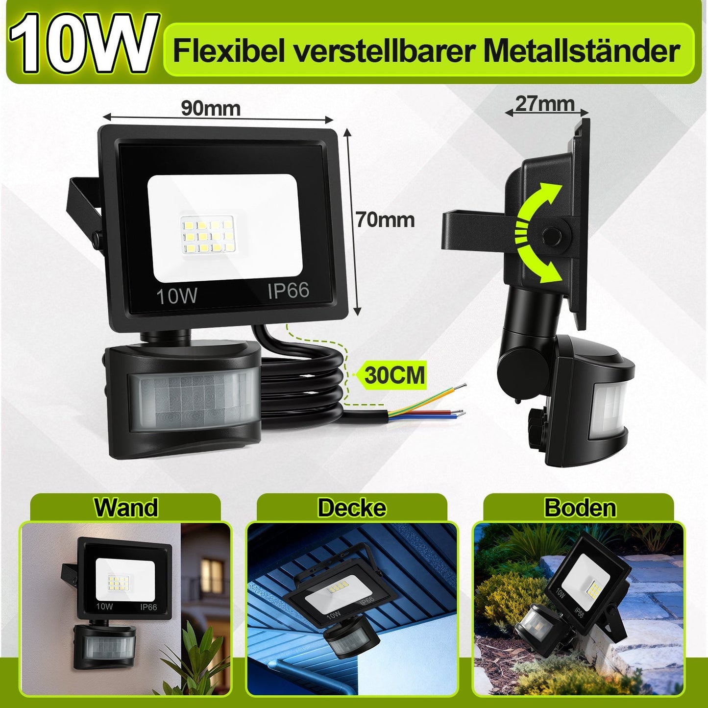 LED Fluter mit Bewegungsmelder Kaltweiß 10W-100W(kein Stecker) | Karnz