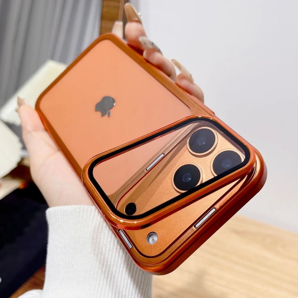 Ultradünne iPhone 17 Hülle mit faltbarem Kameraständer und Glasschutz