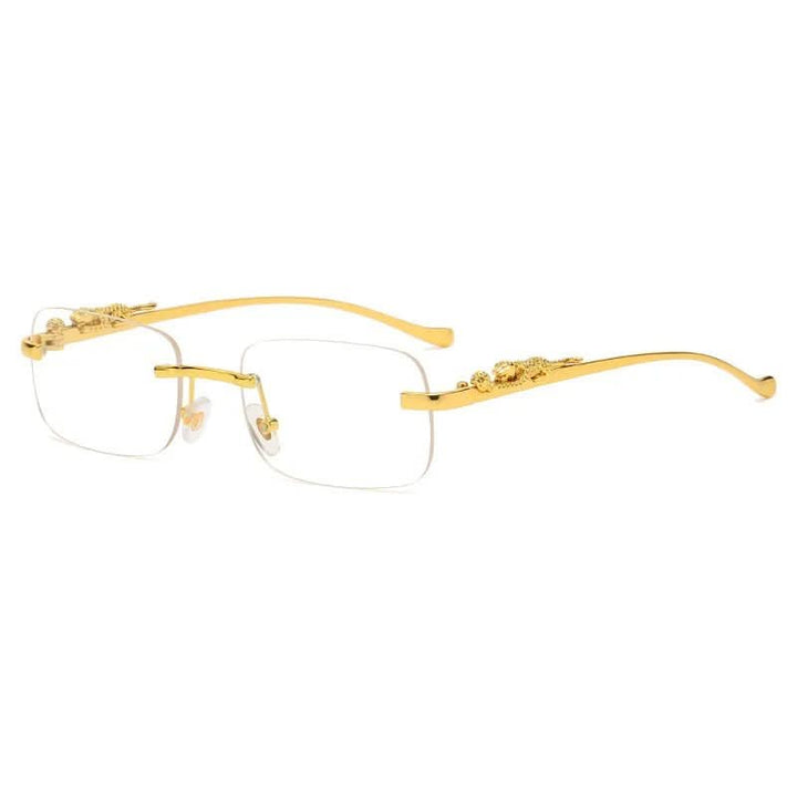 Randlose Sonnenbrille mit Leopardenkopf-Design und UV400-Schutz
