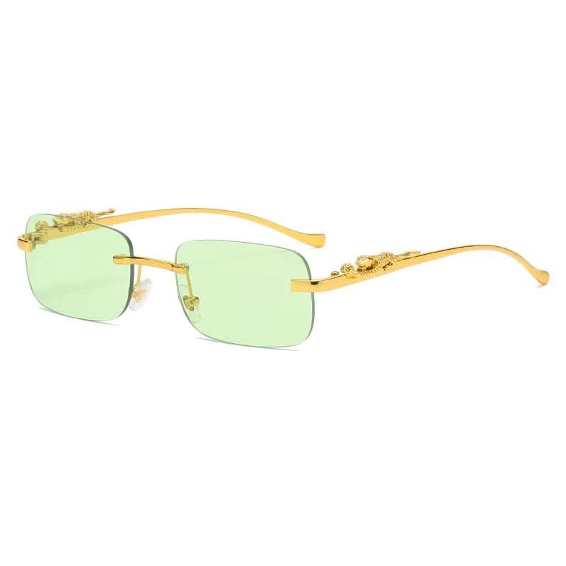 Randlose Sonnenbrille mit Leopardenkopf-Design und UV400-Schutz