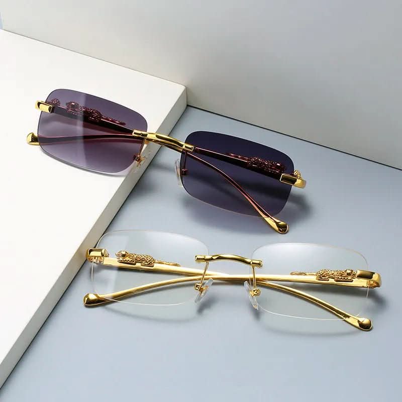 Randlose Sonnenbrille mit Leopardenkopf-Design und UV400-Schutz