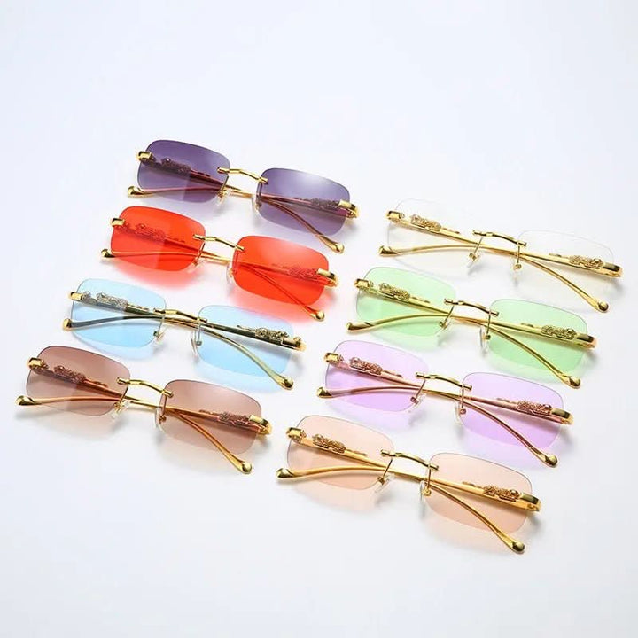 Randlose Sonnenbrille mit Leopardenkopf-Design und UV400-Schutz