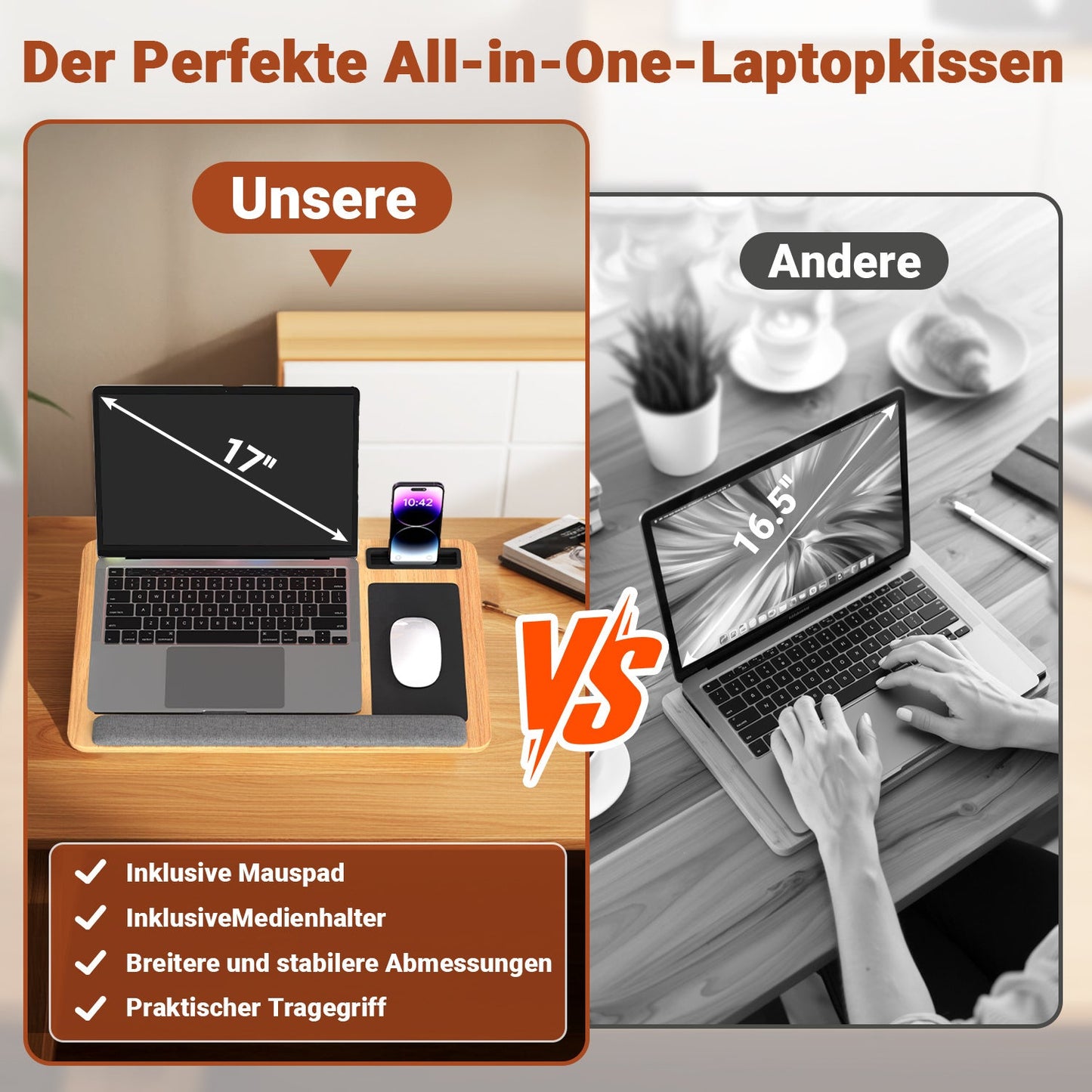 Laptopkissen Ergonomisch Laptoptisch mit Handgelenkauflage & Hepolsterter | Karnz