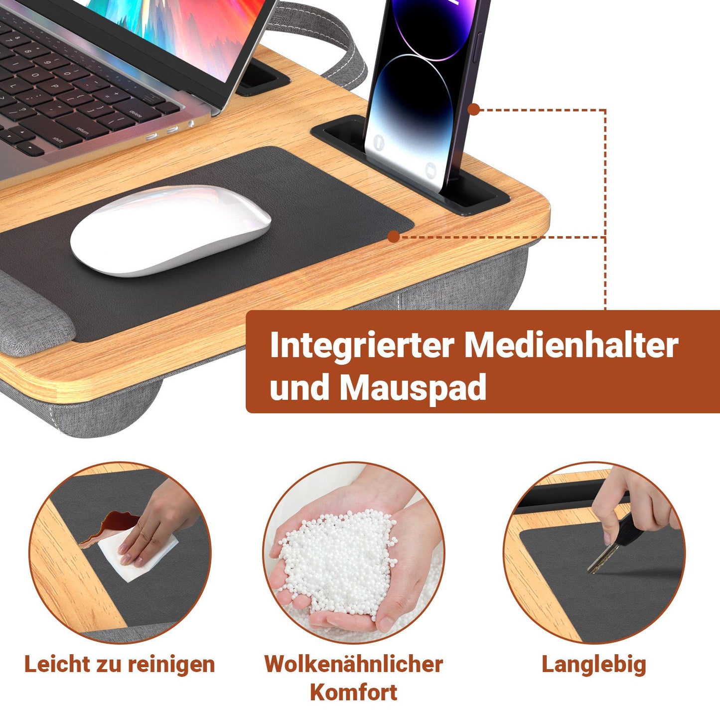 Laptopkissen Ergonomisch Laptoptisch mit Handgelenkauflage & Hepolsterter | Karnz