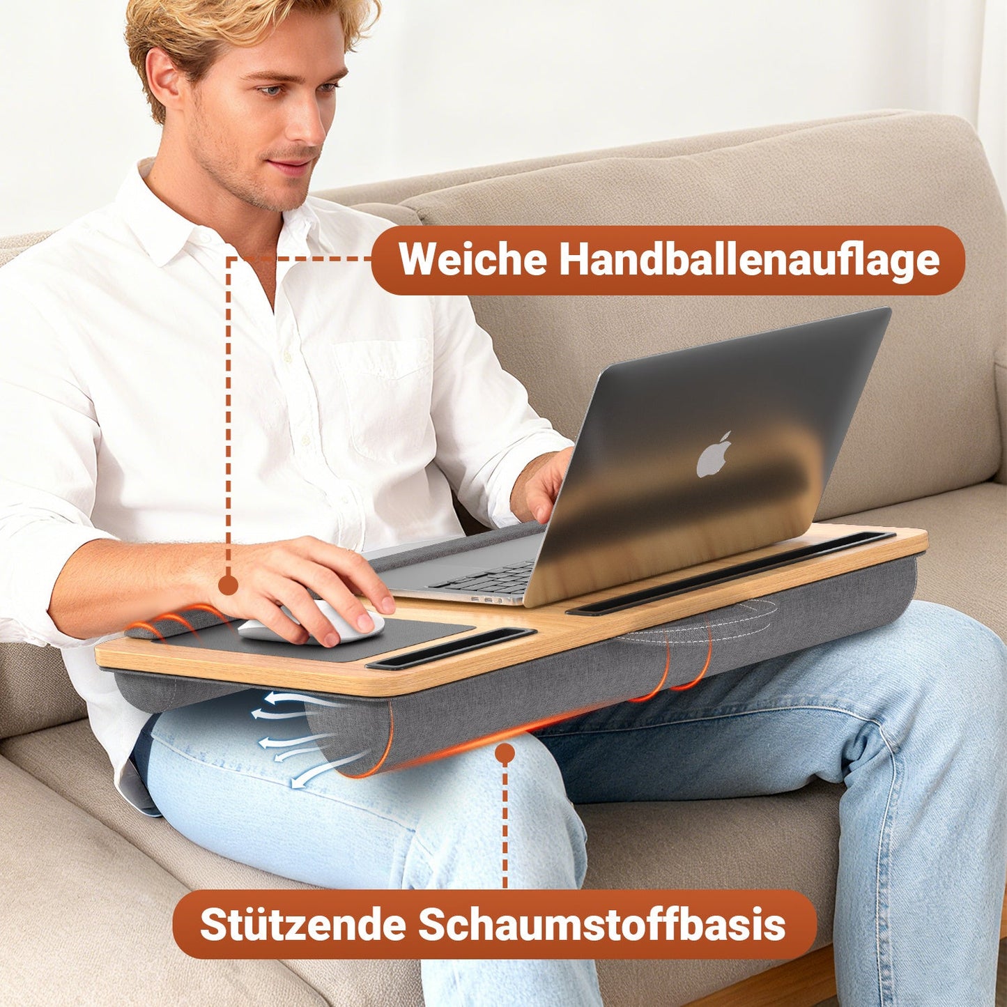 Laptopkissen Ergonomisch Laptoptisch mit Handgelenkauflage & Hepolsterter | Karnz