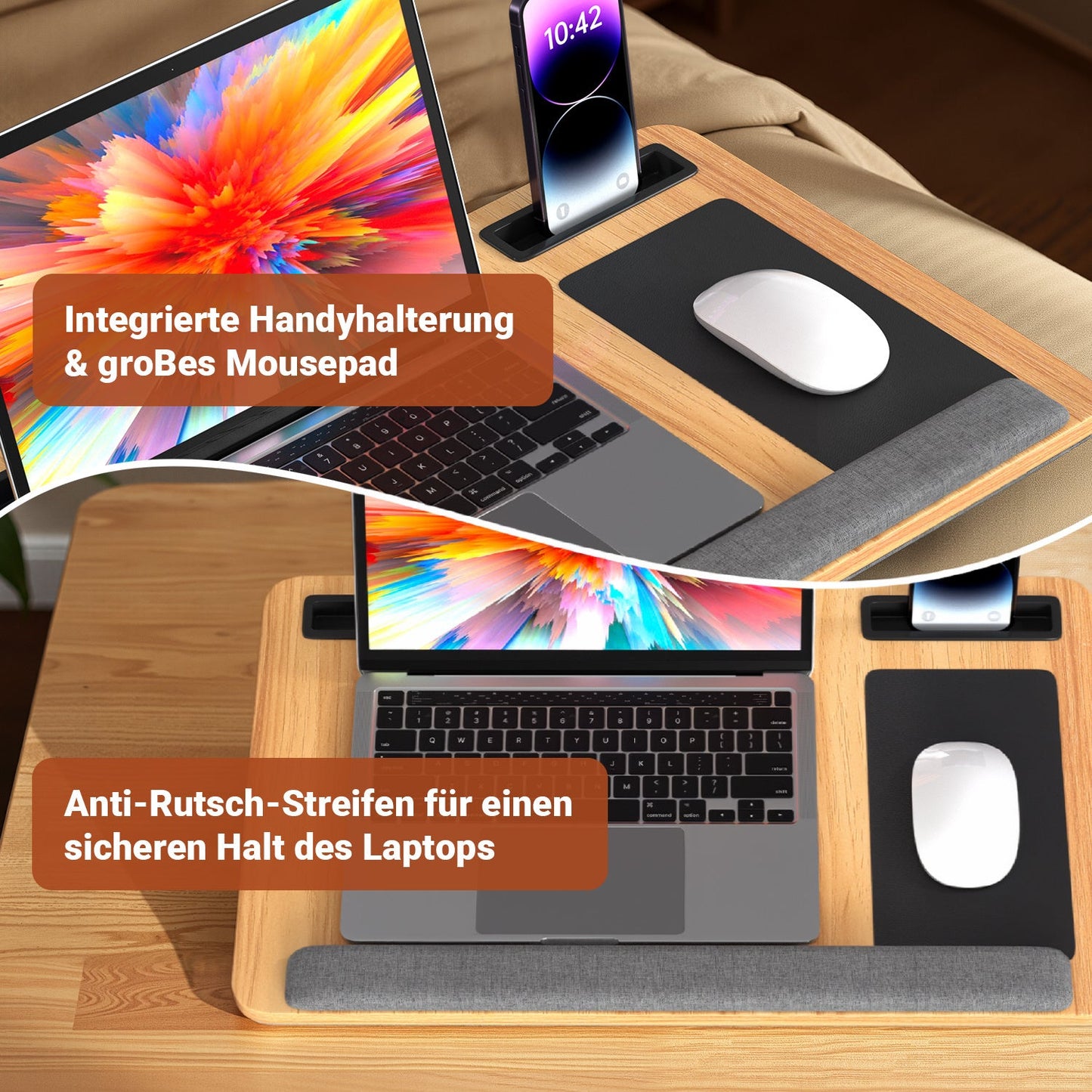 Laptopkissen Ergonomisch Laptoptisch mit Handgelenkauflage & Hepolsterter | Karnz