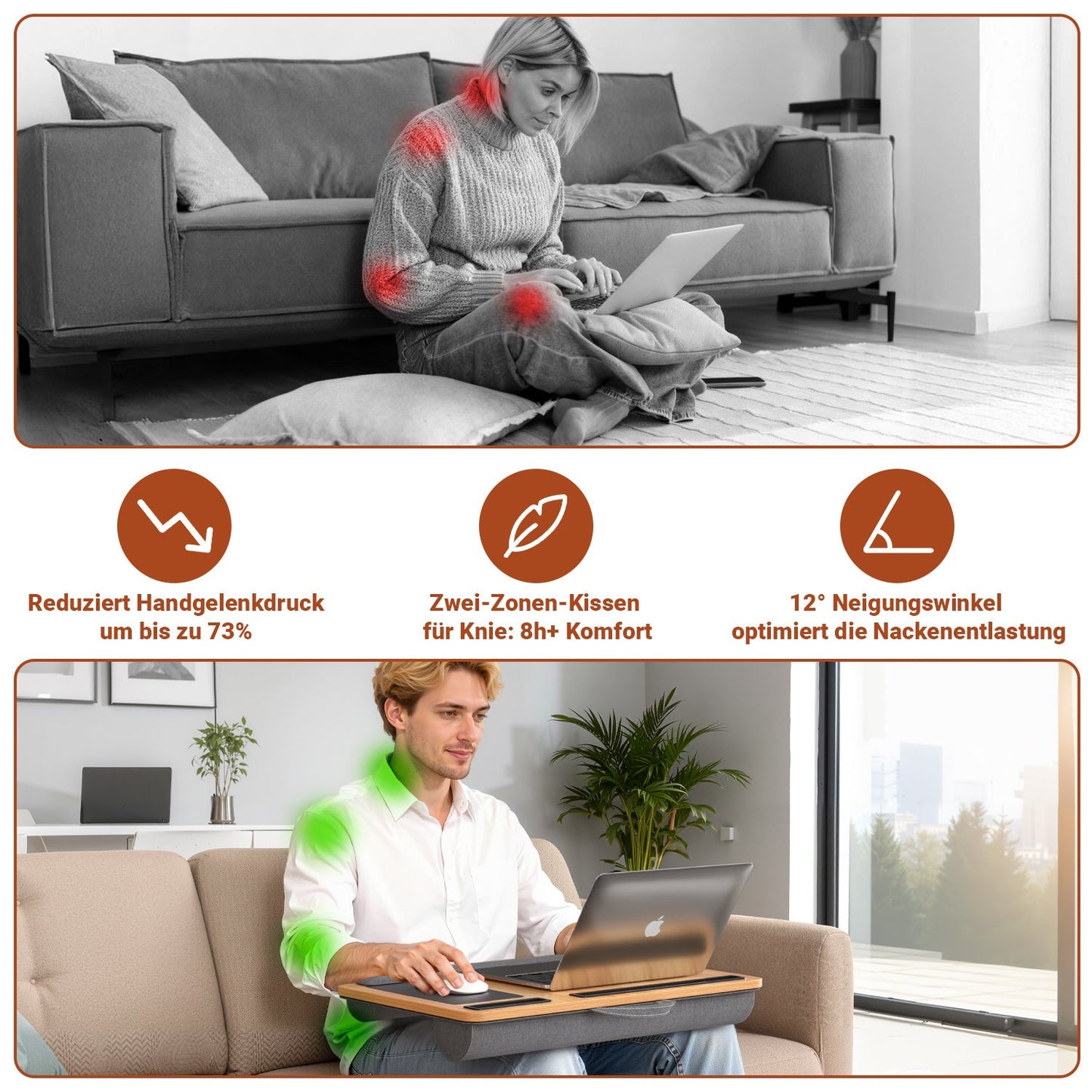 Laptopkissen Ergonomisch Laptoptisch mit Handgelenkauflage & Hepolsterter | Karnz
