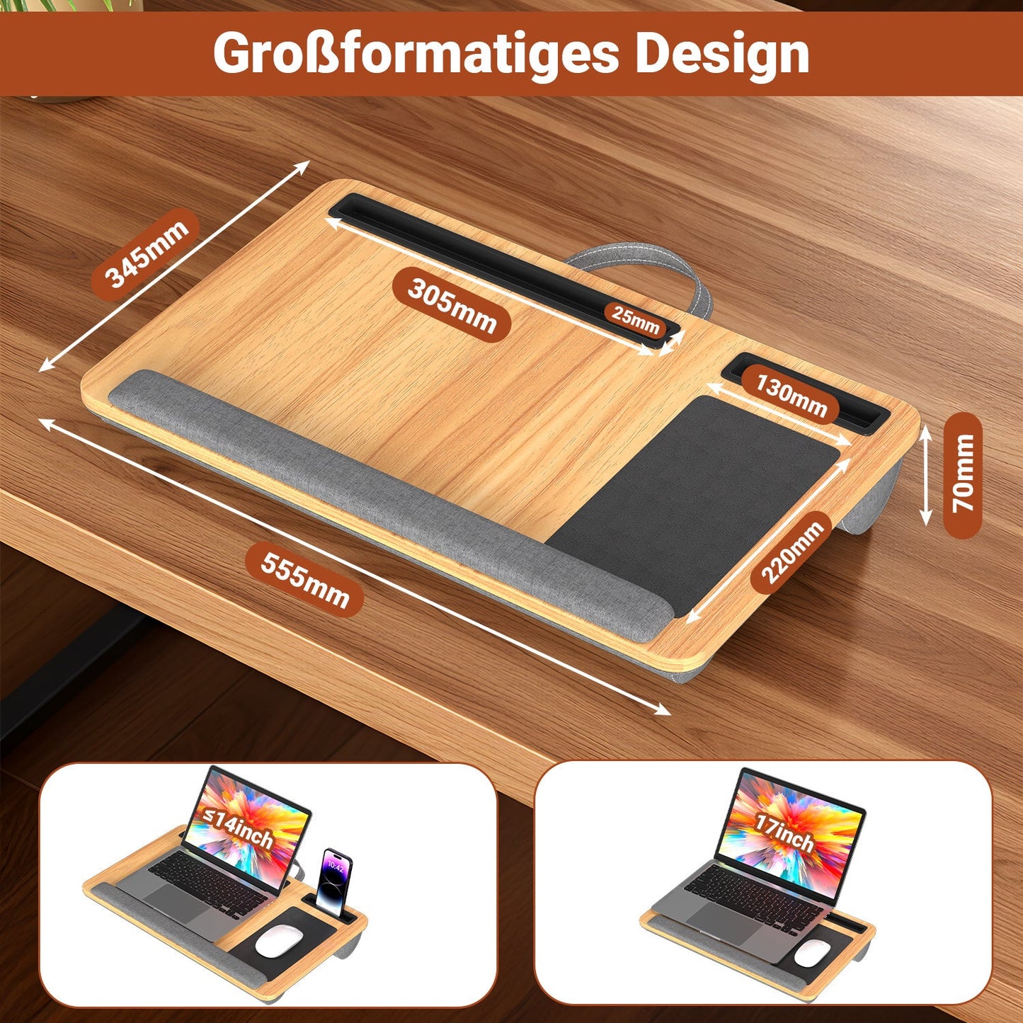 Laptopkissen Ergonomisch Laptoptisch mit Handgelenkauflage & Hepolsterter | Karnz