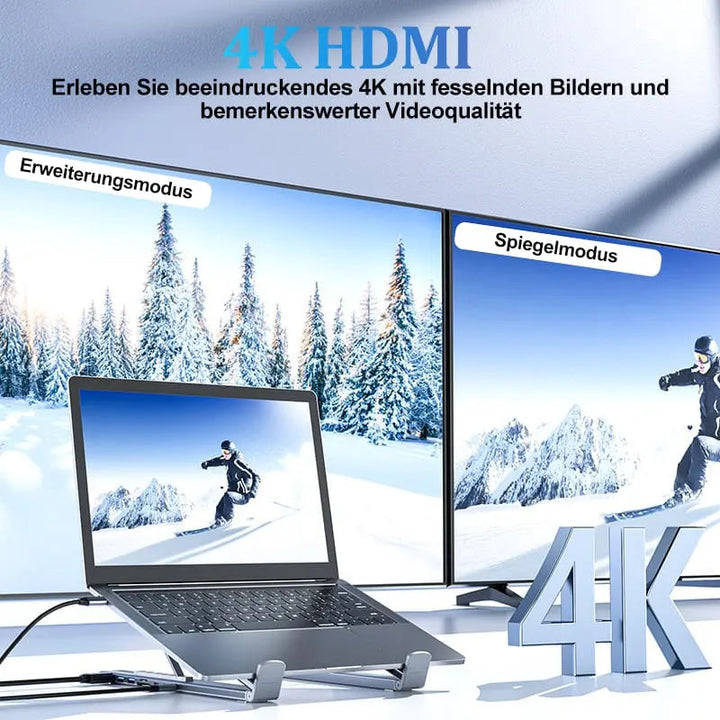 Faltbarer Laptop-Ständer mit 8-in-1 Hub – Für Technik-Enthusiasten & Schnellladungs-Fans