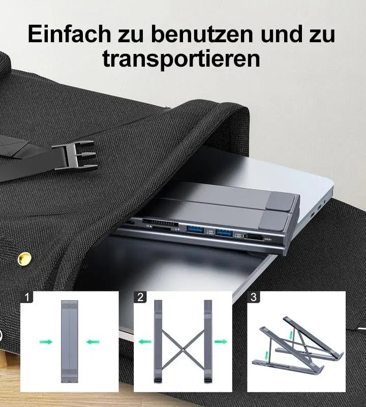 Faltbarer Laptop-Ständer mit 8-in-1 Hub – Für Technik-Enthusiasten & Schnellladungs-Fans