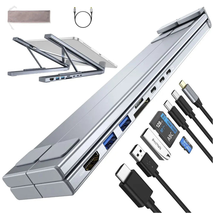 Faltbarer Laptop-Ständer mit 8-in-1 Hub – Für Technik-Enthusiasten & Schnellladungs-Fans