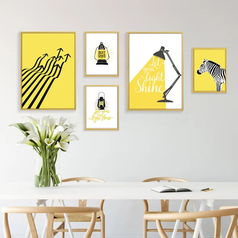 Lass Dein Licht Scheinen Inspirierende Zitate Wandkunst Gelb Schwarz Leinwanddrucke Tägliches Mantra Positivität Poster Bilder Für Wohnzimmer Schlafzimmer Arbeitszimmer Kunstdekoration