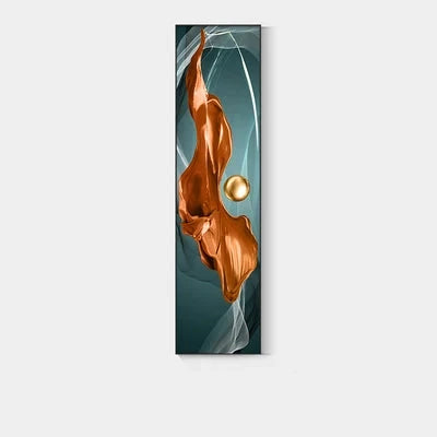 Licht Luxus Abstrakte Goldene Drapierung Feine Kunst Leinwand Drucke Vertikale Wand Kunst Stücke mit Reichen Amber Tönen und Glänzender Kugel für Modernes Zuhause oder Bürodekor