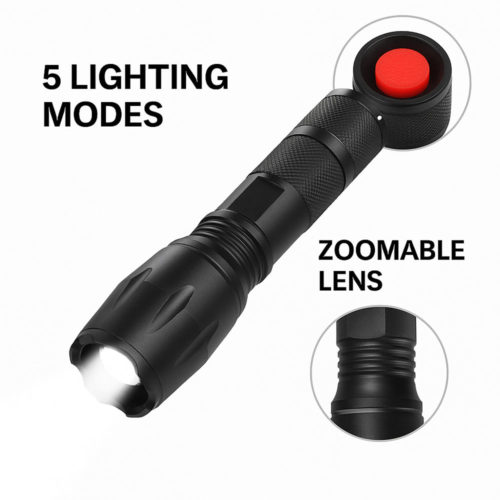 Taclight LED Zoom-Taschenlampe (wasserdicht und stoßfest) m/5 Funktionen | Karnz