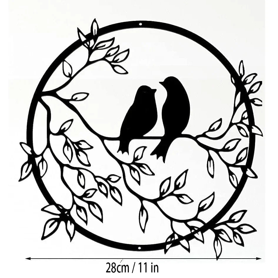 Love Birds Auf Einem Zweig Metall Wandkunst 3D Skulpturiertes Eisenhandwerk Vogel Silhouette Wanddekoration Für Wohnzimmer Esszimmer Garten Kreative Nordische Wohnkultur