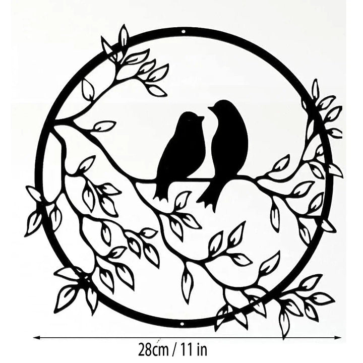 Love Birds Auf Einem Zweig Metall Wandkunst 3D Skulpturiertes Eisenhandwerk Vogel Silhouette Wanddekoration Für Wohnzimmer Esszimmer Garten Kreative Nordische Wohnkultur