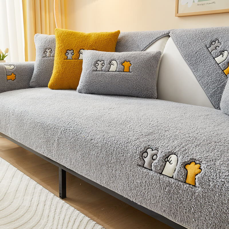 Lovelie Katzpfoten Sherpa Fleece Anti-Rutsch Sofaüberzug | Karnz