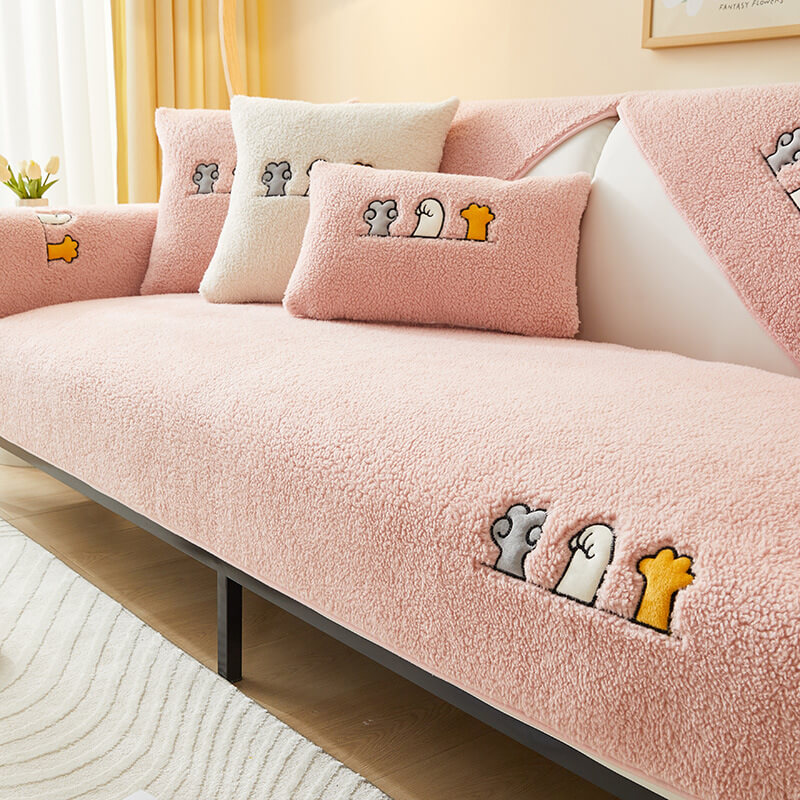 Lovelie Katzpfoten Sherpa Fleece Anti-Rutsch Sofaüberzug | Karnz