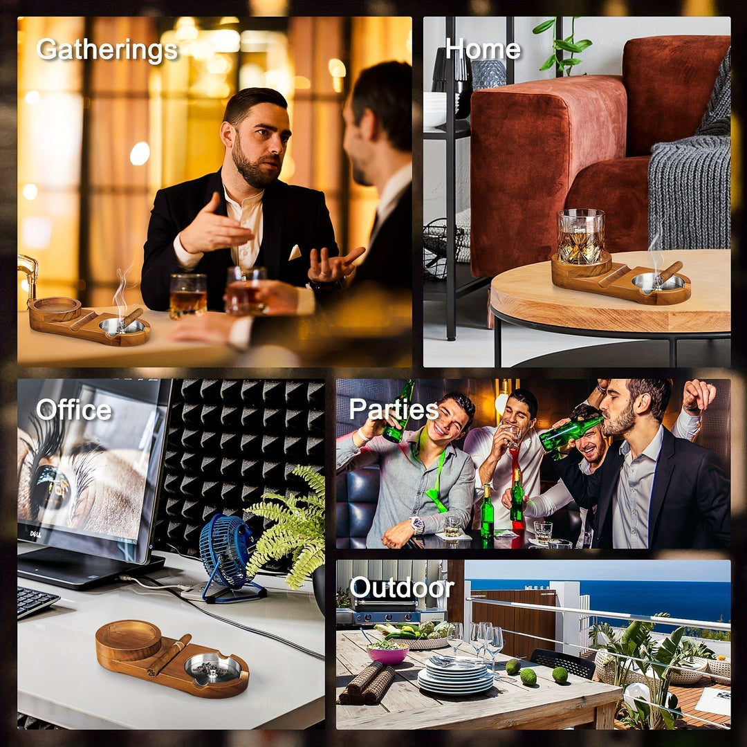 CigarOak Aschenbecher mit Whiskyhalter – Luxuriöses Holztablett für Zigarrenliebhaber