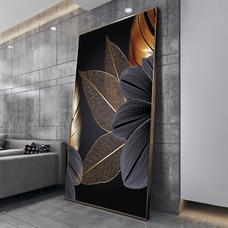 Luxus Schwarze Goldene Blatt Wandkunst Feine Kunst Leinwand Drucke Moderne Abstrakte Tropische Botanische Hochwertige Bilder Für Wohnzimmer Loft Wohnung Home Office Dekor