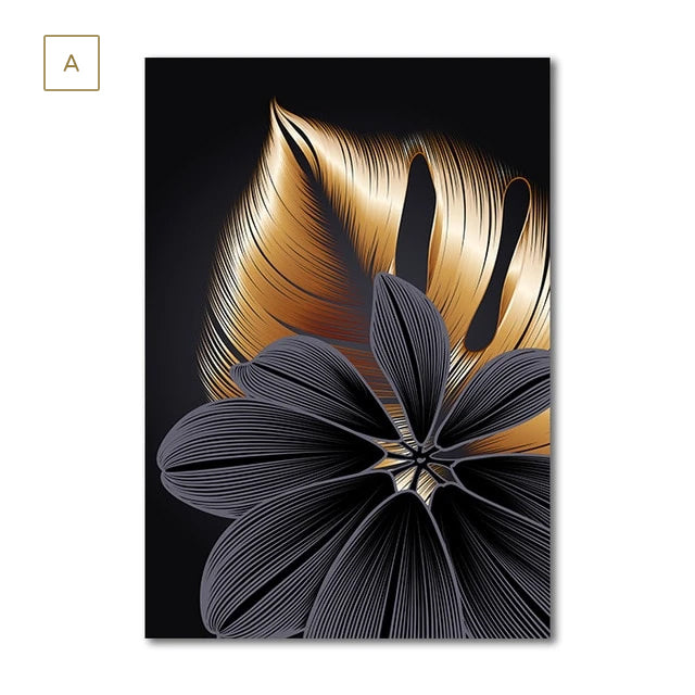 Luxus Schwarze Goldene Blatt Wandkunst Feine Kunst Leinwand Drucke Moderne Abstrakte Tropische Botanische Hochwertige Bilder Für Wohnzimmer Loft Wohnung Home Office Dekor