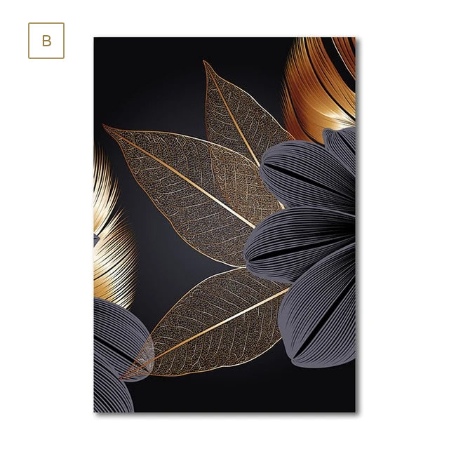 Luxus Schwarze Goldene Blatt Wandkunst Feine Kunst Leinwand Drucke Moderne Abstrakte Tropische Botanische Hochwertige Bilder Für Wohnzimmer Loft Wohnung Home Office Dekor