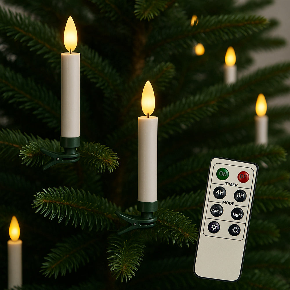 Drahtlose LED-Christbaumkerzen mit Fernbedienung – 10, 20 oder 30 Stück. | Karnz