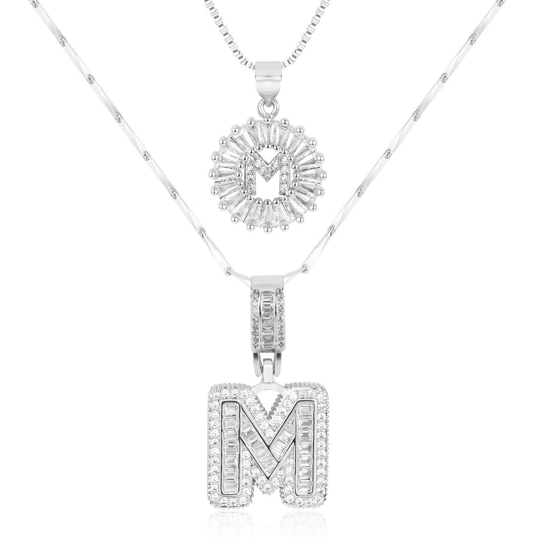 Karnz | 2pc 14k Diamant Buchstaben Initialen Halsketten