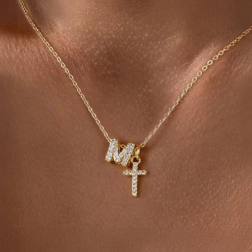 Karnz | Zarte Diamant Initial & Kreuz Halskette