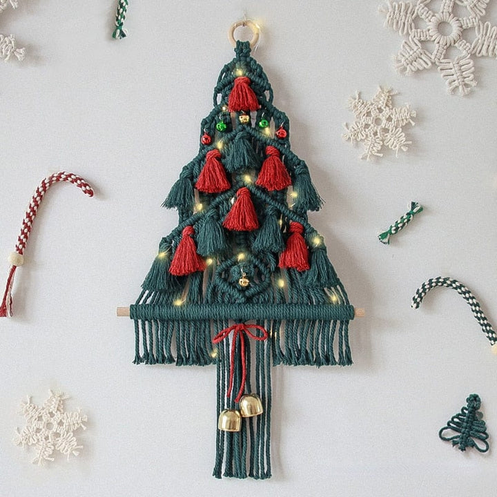 Makramee Rot und Grün Weihnachtsbaum Wandbehang Karnz