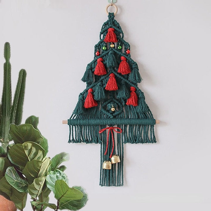 Makramee Rot und Grün Weihnachtsbaum Wandbehang Karnz