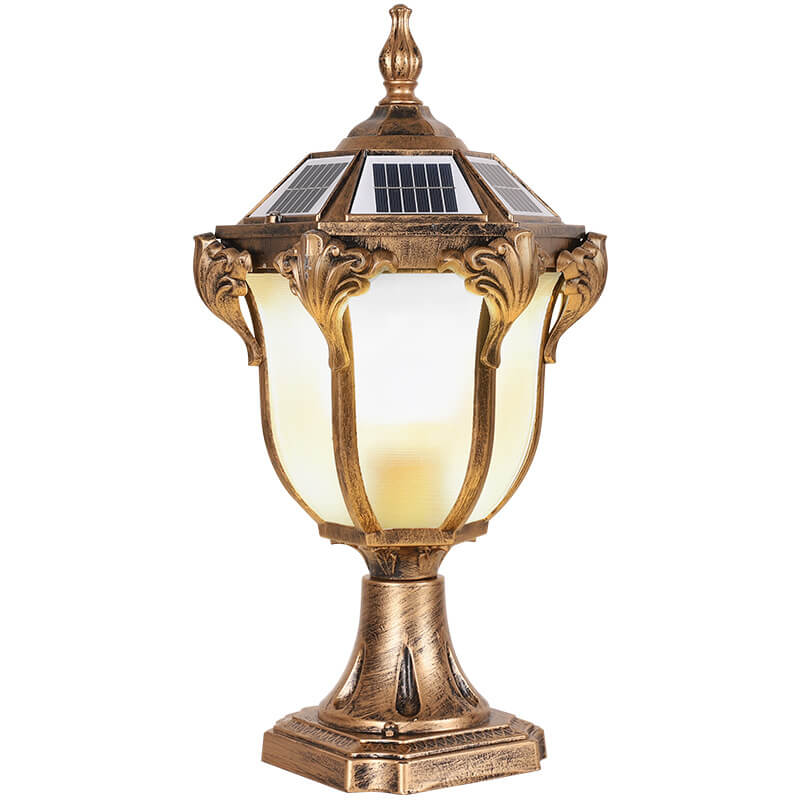 Europäische Retro-Gartenleuchte aus Aluminium-Druckguss, Glas, Solar, wasserdicht, für den Außenbereich