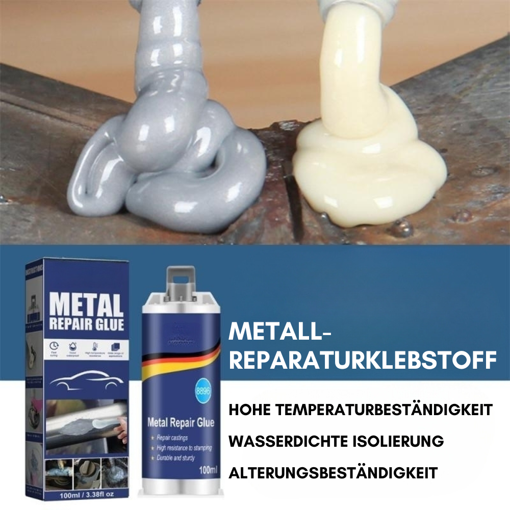 Karnz | Hochleistungs-Metall-Reparaturkleber | Industriekleber für Gusseisen, Stahl & Aluminium | Hitzebeständig & Wasserfest | 100ml Flüssigmetall-Reparaturset | Silber
