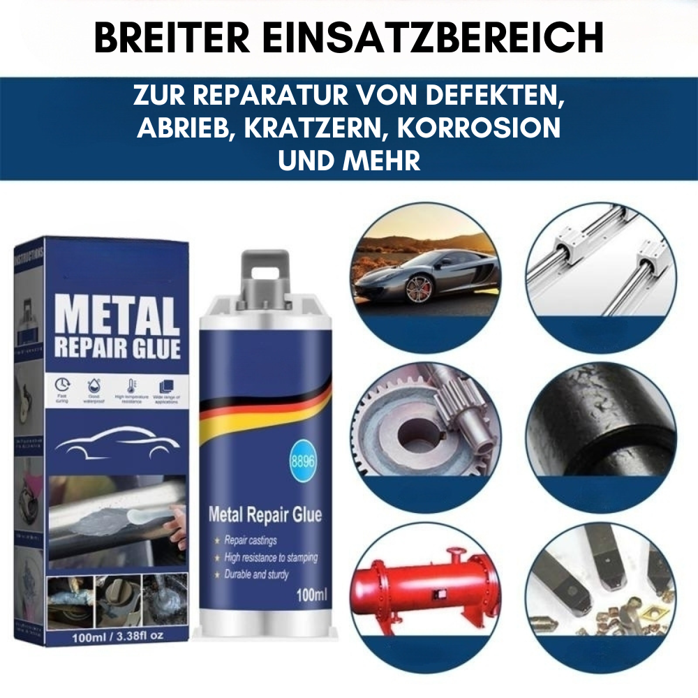 Karnz | Hochleistungs-Metall-Reparaturkleber | Industriekleber für Gusseisen, Stahl & Aluminium | Hitzebeständig & Wasserfest | 100ml Flüssigmetall-Reparaturset | Silber