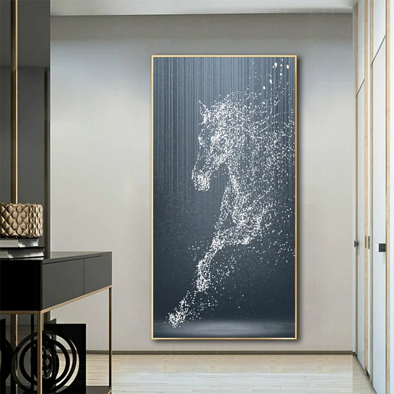 Minimalistische abstrakte Lichtspritzer Pferd Wandkunst Feine Kunstdrucke Reiterbilder für modernes Wohnzimmer Eingangsbereich Foyer Kunstdekoration | Karnz