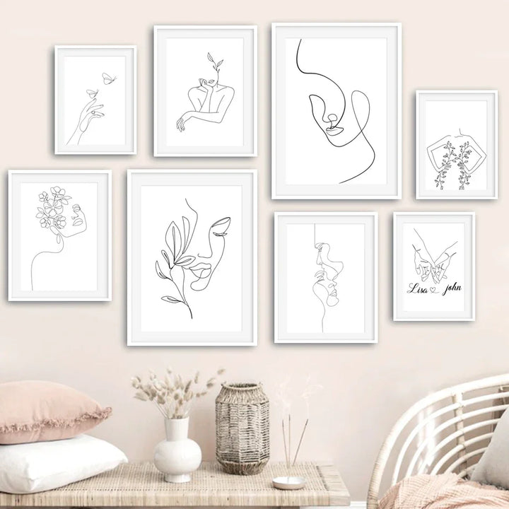 Minimalistische abstrakte Schwarz-Weiß Schönheit Figuren Kunst Linienkunst Fine Art Leinwanddrucke Bilder für Wohnzimmer Schlafzimmer Salon Kunst Dekor