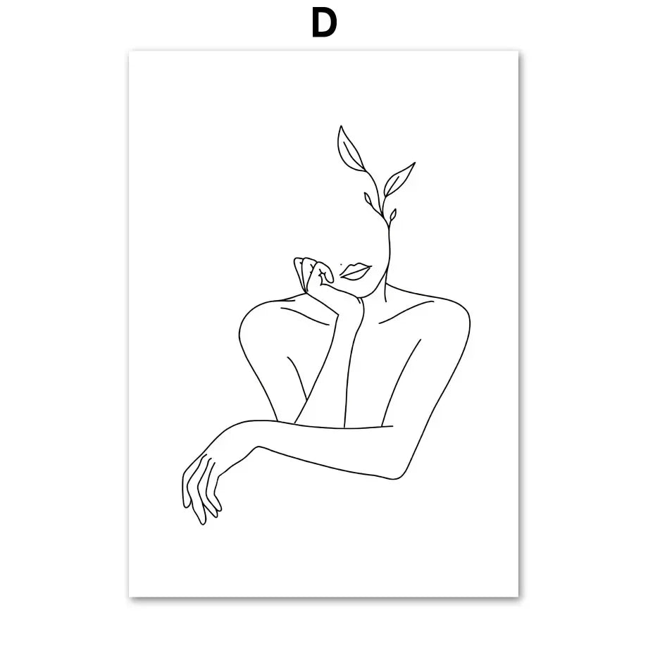 Minimalistische abstrakte Schwarz-Weiß Schönheit Figuren Kunst Linienkunst Fine Art Leinwanddrucke Bilder für Wohnzimmer Schlafzimmer Salon Kunst Dekor