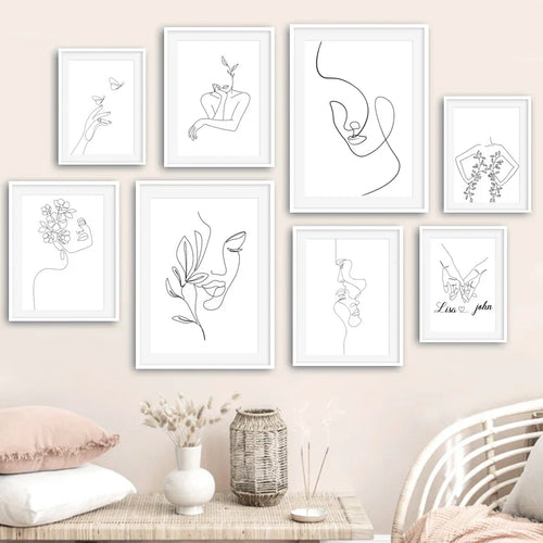 Minimalistische abstrakte Schwarz-Weiß Schönheit Figuren Kunst Linienkunst Fine Art Leinwanddrucke Bilder für Wohnzimmer Schlafzimmer Salon Kunst Dekor