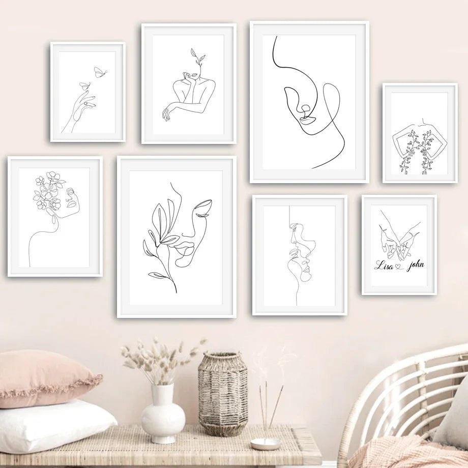 Minimalistische abstrakte Schwarz-Weiß-Schönheitsfigur Kunst Linienkunst Fine Art Leinwanddrucke Bilder für Wohnzimmer Schlafzimmer Salon Kunst Dekor | Karnz