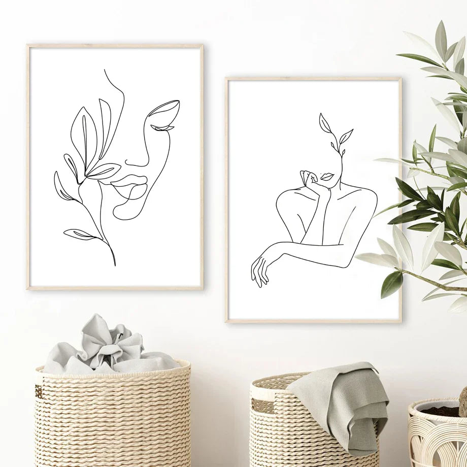 Minimalistische abstrakte Schwarz-Weiß-Schönheitsfigur Kunst Linienkunst Fine Art Leinwanddrucke Bilder für Wohnzimmer Schlafzimmer Salon Kunst Dekor | Karnz