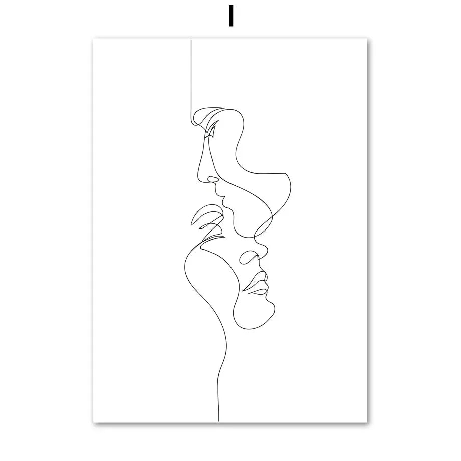 Minimalistische abstrakte Schwarz-Weiß-Schönheitsfigur Kunst Linienkunst Fine Art Leinwanddrucke Bilder für Wohnzimmer Schlafzimmer Salon Kunst Dekor | Karnz