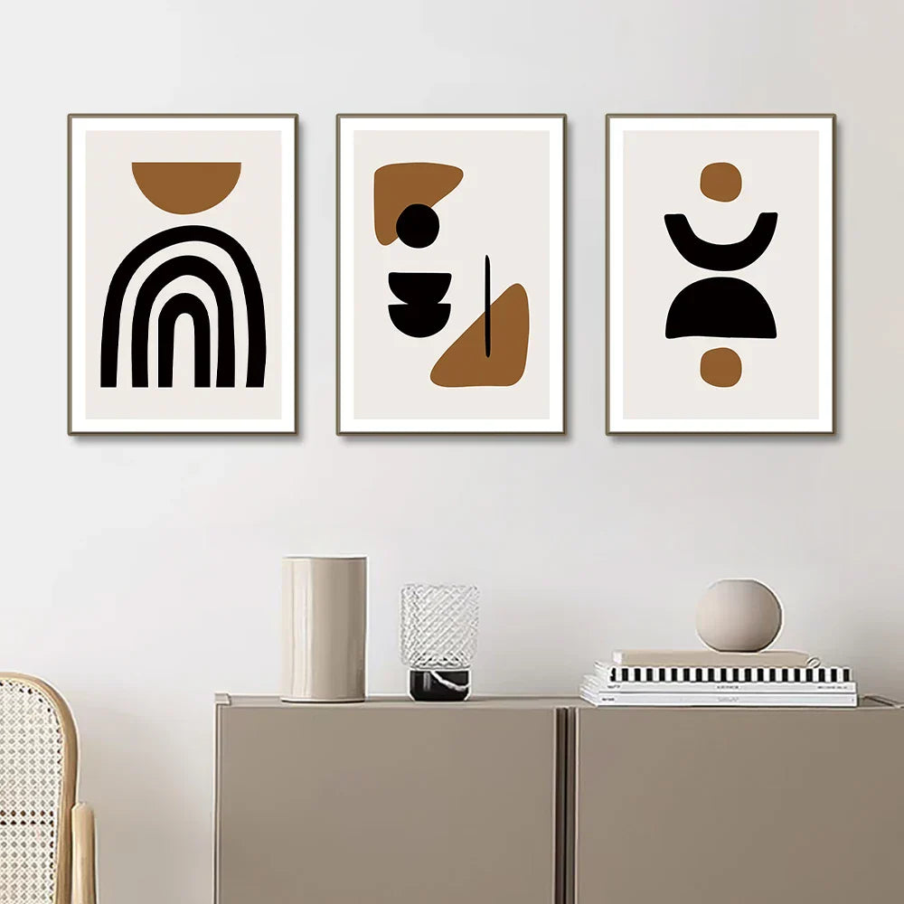 Minimalistische abstrakte Elemente Wandkunst Fine Art Leinwanddrucke Schwarz Braun Neutrale Farben Bilder für moderne Apartment Wohnzimmer Dekor