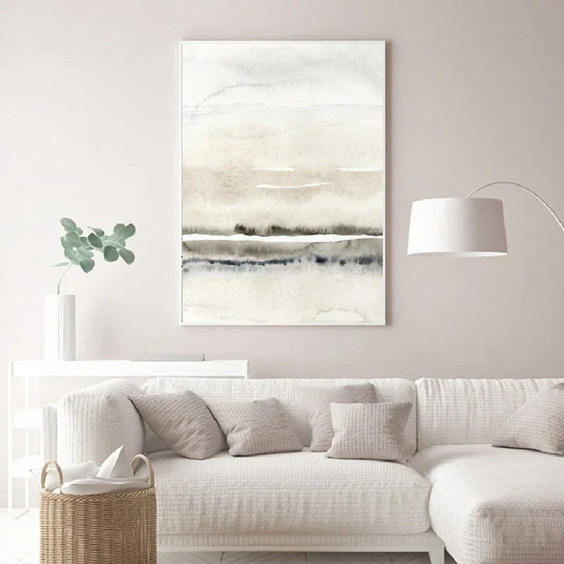 Minimalistische abstrakte Landschaft Wandkunst Fine Art Leinwanddrucke Beige Graue Bilder für modernes Wohnzimmer Schlafzimmer Esszimmer Skandinavische Wohnkultur