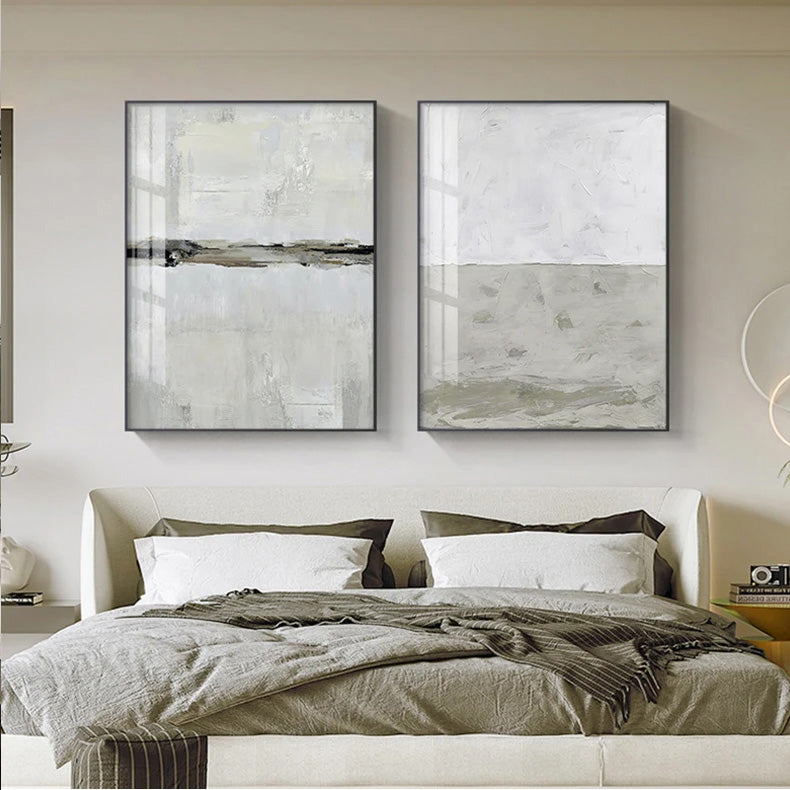Minimalistische Beige-Grau-Farbblock abstrakte Wandkunst Fine Art Leinwanddrucke Bilder für moderne Wohnungen Wohnzimmer Schlafzimmer zeitgenössische Wohnkultur