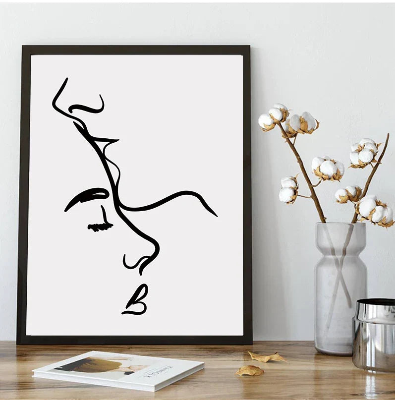 Minimalistische Linienkunst Liebhaber Schwarz Weiß Wandkunst Fine Art Leinwanddrucke Poster Bilder Für Schlafzimmer Wohnzimmer Romantische Paare Kunst Für Moderne Wohnkultur
