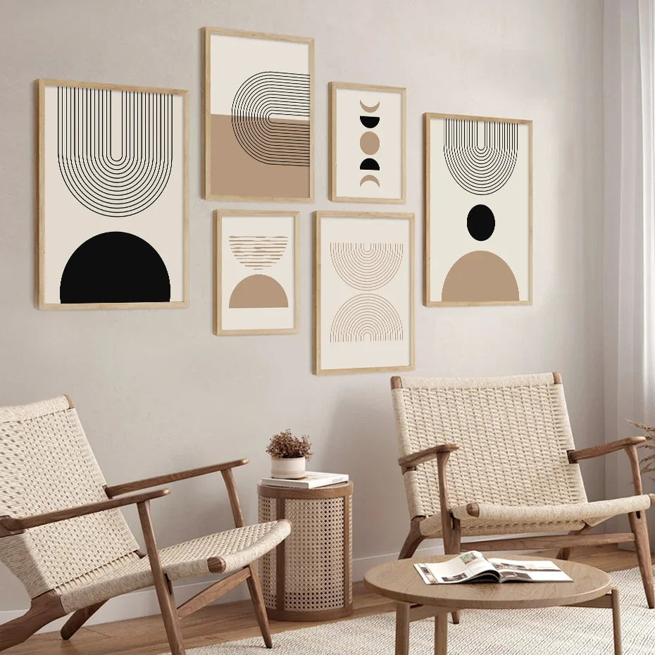 Minimalistische Sonne Mond Linienkunst Wandkunst Fine Art Leinwanddrucke Neutrale Farben Galerie Wandbilder Für Modernes Wohnzimmer Skandinavische Wohnkultur