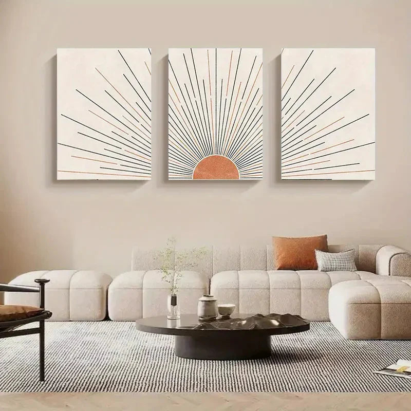 Minimalistische Sonnenaufgang Geometrische Linienkunst Wandkunst Feine Kunst Leinwanddrucke Bilder Für Modernes Apartment Wohnzimmer Schlafzimmer Home Office Kunst Dekor - Set von 3PCS