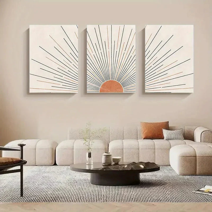 Minimalistische Sonnenaufgang Geometrische Linienkunst Wandkunst Feine Kunst Leinwanddrucke Bilder Für Modernes Apartment Wohnzimmer Schlafzimmer Home Office Kunst Dekor - Set von 3PCS