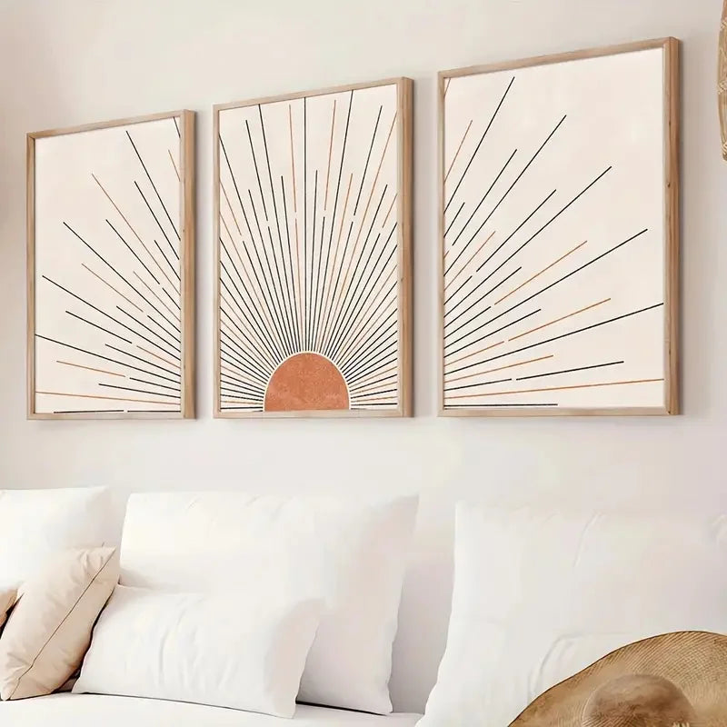 Minimalistische Sonnenaufgang Geometrische Linienkunst Wandkunst Feine Kunst Leinwanddrucke Bilder Für Modernes Apartment Wohnzimmer Schlafzimmer Home Office Kunst Dekor - Set von 3PCS