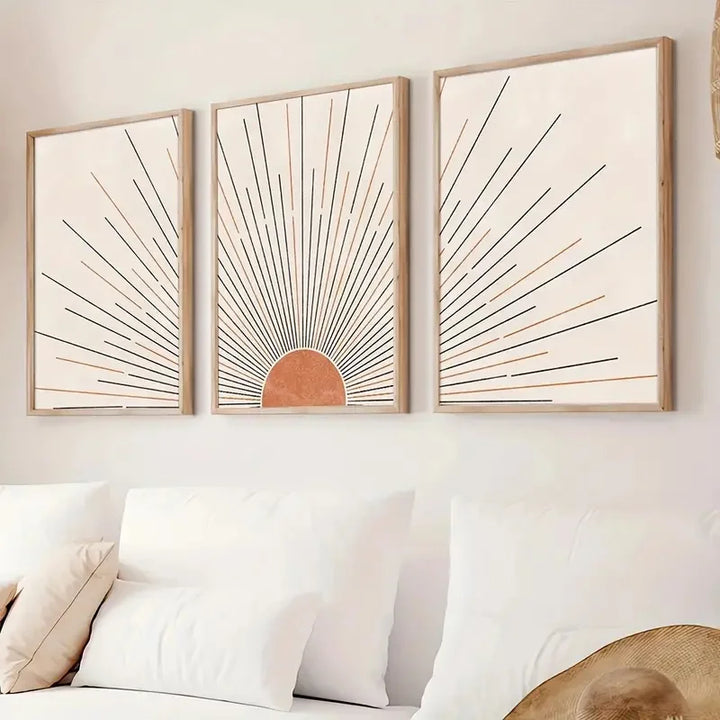 Minimalistische Sonnenaufgang Geometrische Linienkunst Wandkunst Feine Kunst Leinwanddrucke Bilder Für Modernes Apartment Wohnzimmer Schlafzimmer Home Office Kunst Dekor - Set von 3PCS